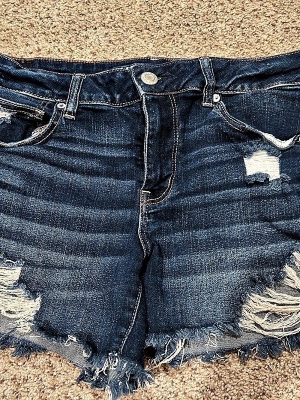American Eagle Outfitters Distressed Denim Midi Jean Shorts. 14